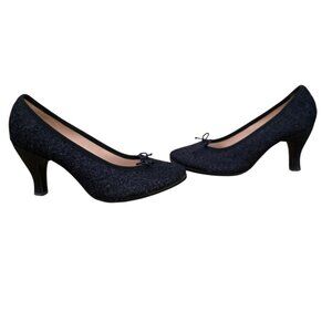 Repetto Textured Shimmer Black Ballet Bow Pumps Heels 7 EUC
